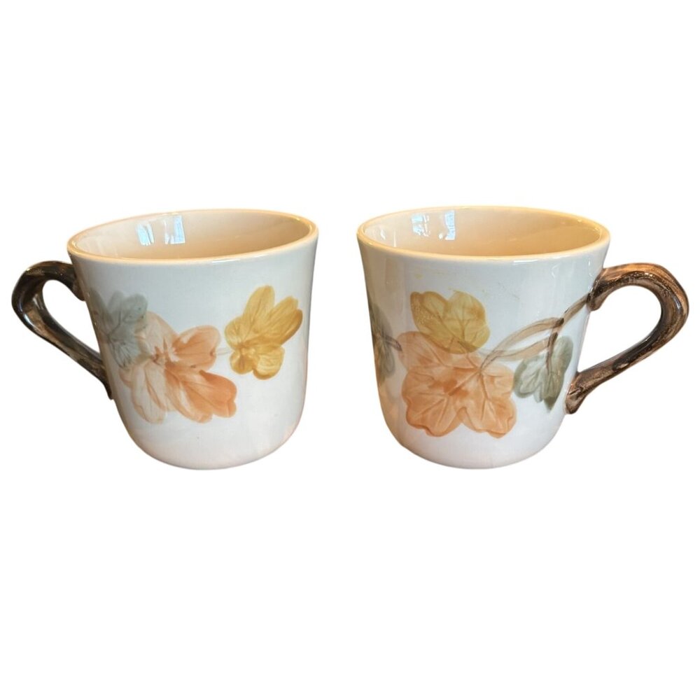 Vintage Franciscan Ware Pottery October Oak Leaves Coffee Mugs Set of 2 8oz 3.5"